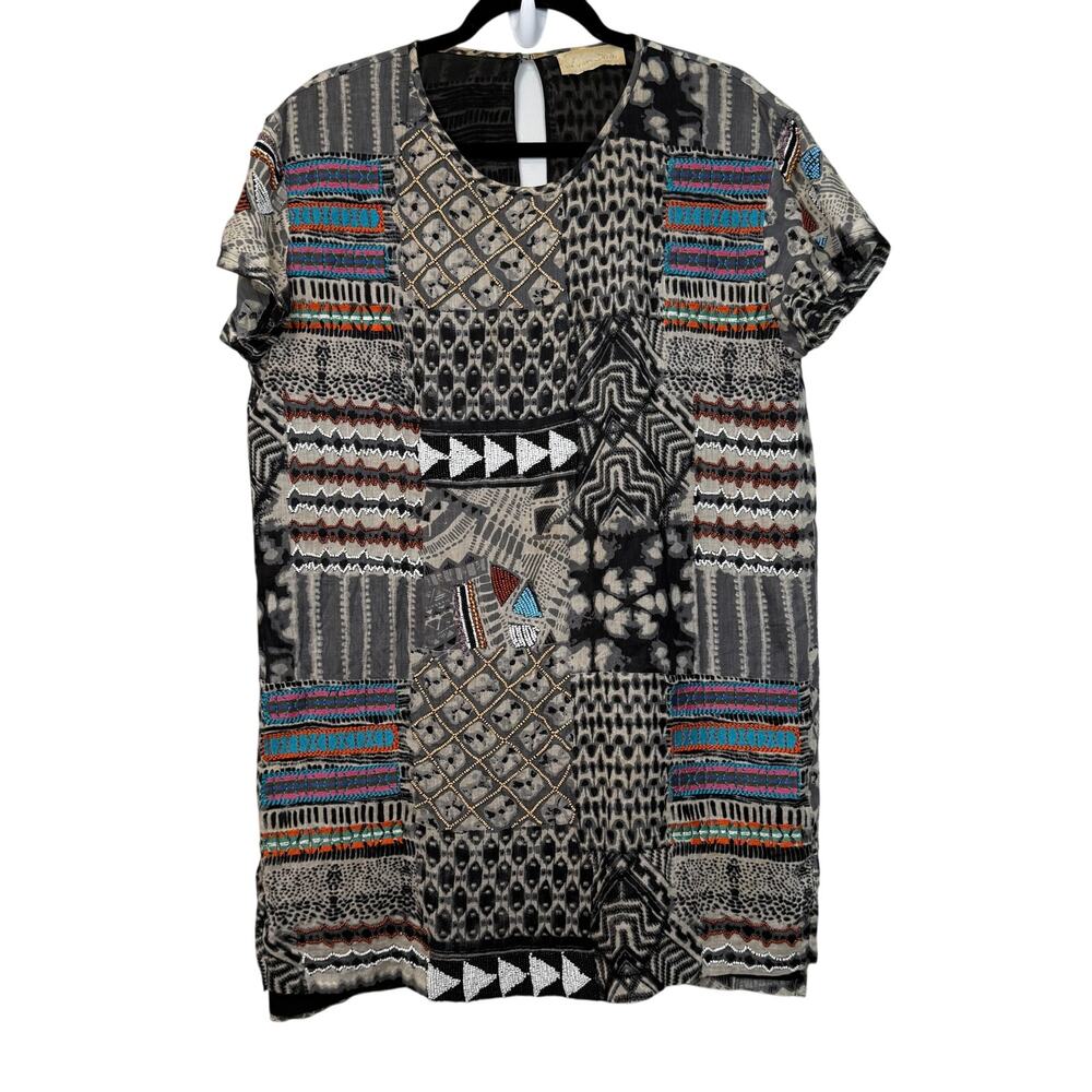Love Sam Beaded Embroidered Patchwork Dress S Boho Global Cotton